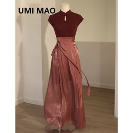 Robe deux pièces UMI MAO Style chinois demi-manches bouton haut amélioré cheval visage jupe ensemble romantique rétro vêtements pour femmes Femme 230520
