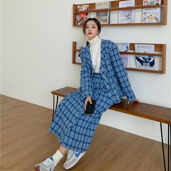 Robe de deux pièces Unxx 2023 Costumes à carreaux Automne et hiver Casual Office Lady Chic Hong Kong Style Blazer Mature Fashion A-Line Jupe crayon