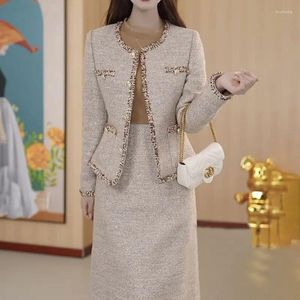 Tweedelige jurk UNXX 2024 herfst/winter tweedelige set - chique verdikte jas met afslankende taille hoogwaardige casual outfit dames dames