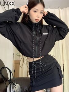 Tweedelige kleding unxx herfstrok set vrouwen sexy sport slijtage mini pak vrouwelijke Koreaanse mode high street black vintage 221010