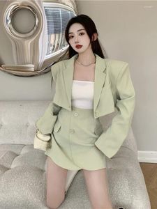 Robe de deux pièces Unxx Casual Korean Fashion Set Femme Bureau Style Jupe élégante Costumes Automne Slim Manteau à manches longues Designer Mini