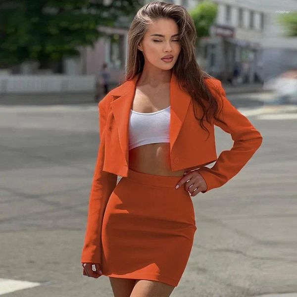 Robe de deux pièces UNXX manches longues carrière bureau blazer ensembles crop top mini jupe costumes 2 pièces correspondant femmes automne mode tenues courtes