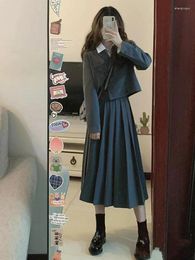 Tweedelige Jurk UNXX Schooluniform Vrouwen Effen Kleur Lange Mouw Pak Jassen Jas Blazer Plooirok Tweedelige Harajuku