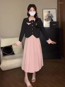 Robe deux pièces unxx ensemble noir vintage femmes japonais coucher de blazer long jupe costume femelle coréenne décontractée kawaii sexy kawaii