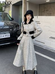 Deux pièces robe UNXX Tweed ensemble haute qualité Vintage femmes veste courte manteau fronde Sexy longs costumes élégant 2 s Y2k 221122