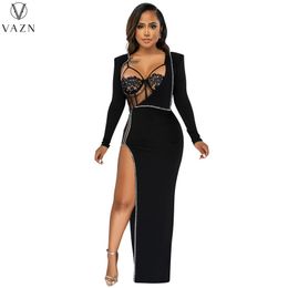 Robe de deux pièces Vazn Sexy Fair Maiden Style Femmes Costume Sans manches sans bretelles Combinaisons Fourche ouverte Longueur de plancher Pure Color Lady Ensembles 230325