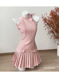 Tweedelige kleding vrouw Gyaru A-Line mini clubkleding oud geld elegant Franse elegantie halter jurken gewaad tide patchwork bow slim Q240511