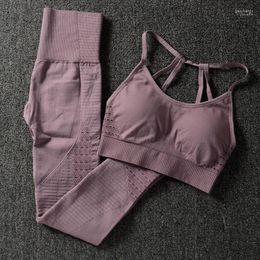 Tweede stuk jurk vrouw naadloze set leggings push-up strappy sport bh 2pcs pakken pakken fitness kleding sportkleding gym atleti set1