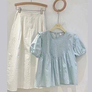 Deux pièces robe femmes jupe ensemble 2023 été mode à manches courtes t-shirt jupes deux pièces coréen élégant correspondant t-shirt blanc