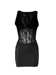 Tweedelige jurk dames mesh mouwloze rok set tube pure bloemenversiering sexy backless top en mini strandoutfits streetwear (zwart L)