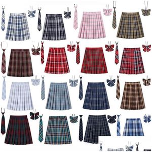 Tweede stuk jurk dames plaid pleit rok met stropdas bowtie xs 5xl harajuku preppy mini Japanse schooluniformen meisjes zomer jupe kaw dh273