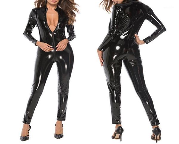 Vestido de dos piezas para mujer, Catsuit de cuero de PVC, mono con cremallera en la entrepierna, ropa de discoteca, lencería, ropa sexual GDD992222758