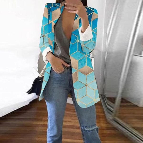 Vestido de dos piezas Cárdigan estampado para mujer traje Formal solapas de manga larga chaqueta de oficina de negocios abrigo blusa plumero para mujer abrigo dos