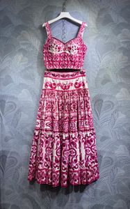 Conjunto de vestido de dos piezas para mujer, top de algodón con tirantes a la moda, primavera/verano 2023, combinado con falda de dobladillo grande ajustada