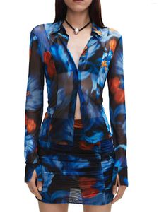 Tweedelige jurk dames S Y2K 2 set mesh crop top met lange mouwen en bodycon minirok - perfecte zomeroutfit om uit te gaan in streetwear