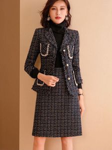 Tweede stuk jurk dames tweed vintage pak blazer jackert jackert jas rok set bijpassende outfit winter hoge kwaliteit prom feest kleding vrouw