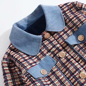Tweedelige jurk dames pakken vintage Engeland -stijl plaid tweed wollen jas suit blazer lange mouw top korte mini rok 2 settwo