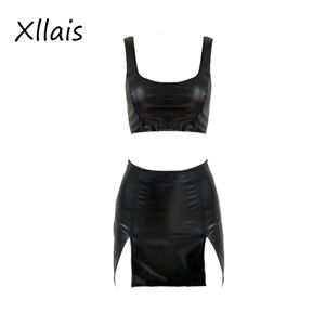 Tweedelige jurk XLLAIS voor dames tanktop en splitrok sets High Streetwer elastisch zacht leer zomervakantie outfits 230324