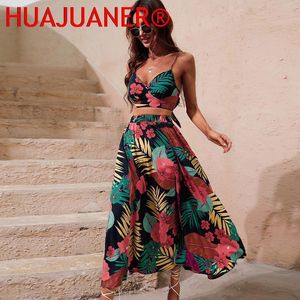 Robe Deux Pièces Y2K Bikini Crop Tops Robe Longue Sexy Ensemble pour Femmes Mode D'été Deux Pièces Jupe Plage Style Imprimé Floral Midi Sexy Boho Ensembles 230608