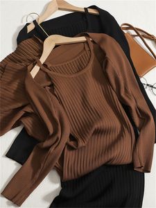 Tweedelige jurk Yitimoky Set S Knust Camisole Es Office Lady Cardigan Lange mouw sjaal Tops Autumn Black Midi 221010