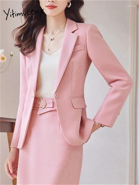 Robe de deux pièces Yiticung Office Ladies sets Womens 2024 Bouton Single Buth Collar Blazers Slim High Waited Jirt Cost