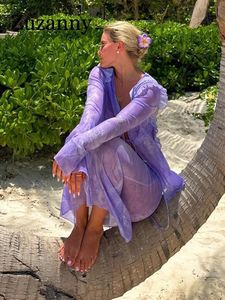 Tweedelige jurk Zuzanny paars chiffon print sets strand vakantie outfits top shirts en maxi rok sexy bodycon 230612