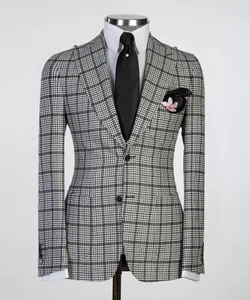 Deux pièces de mode pied-de-poule smokings de mariage hommes costumes sur mesure veste Glen Plaid polyester deux boutons smokings pointe revers blazer affaires manteau décontracté