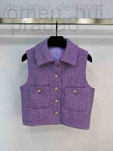 Pantalons de deux pièces Survêtements de créateurs Tout nouveau produit Violet À la mode de haute qualité Exquis Petit Plaid Fait à la main Perle Tweed Cardigan Shorts Gilet ZY76