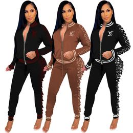 Tweede stuk broek tracksuit outfits vrouwen casual bedrukt slanke jas en trainingsbroek sets gratis schip