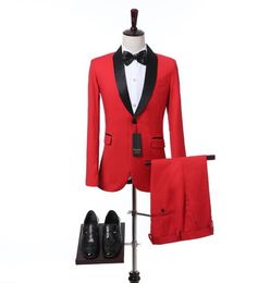 Two Piece Red Wedding Men Suits 2018 Black Shawl Lapel Fit Wedding Tuxedos Foviva Style 090013038058