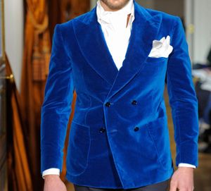 Two Pied Blue Blue Velvet Evening Party Men Suits 2018 Style classique Double poitain de mariée Tuxedos Veste Black Pants8261029