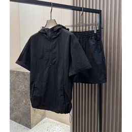 Tweede stuk set casual t -shirt en shorts heren sport losse ritsvloer pullover outdoorwear capuchon elastische taille suit 240511