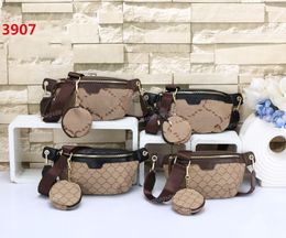 Ensemble de deux pièces Sac à bandoulière Portefeuille circulaire Porte-clés Sacs de taille Sacs à main de luxe PU Cuir Élégant Fanny Pack Designers Sac de poitrine Hommes Brown Bumbag Satchel LY