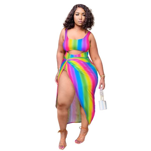 Conjunto de dos piezas Mujeres Tie Dye Plus Tamaño Traje de baño Venta al por mayor Bikinis Conjuntos Sexy Mono Cover Up Traje de baño Drop 210629