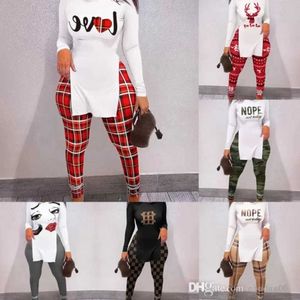 Saint Valentin Cadeaux Designer Femmes Survêtements Vêtements Deux Pièces Ensemble Nouvelle Impression Personnalisée Split Manches Longues Slim Tops Pantalons Tenues