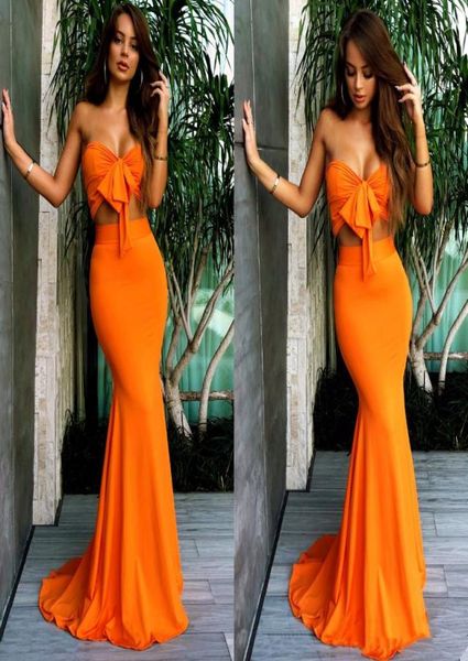 Deux pièces sexy sirène robes de soirée de bal longue bohème femmes occasion spéciale porter orange été plage boho robe de vacances équipée 7035018