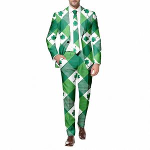 Costume deux pièces Homme St. Patrick's Day Manteau à manches LG et pantalon imprimé bout à bout et costume multi-poches pour les événements de fête de vacances q2Jh #