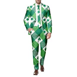 Costume deux pièces pour hommes, manteau et pantalon à manches longues, boutons imprimés, multi-poches, pour fêtes de vacances, événements, St PatrickS Day, 240305