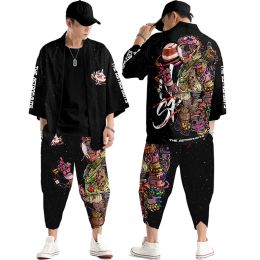 Tweedelig pak oversized S-6XL losse Japans vest vrouwen mannen cosplay yukata kleding Harajuku samurai kimono + broek sets