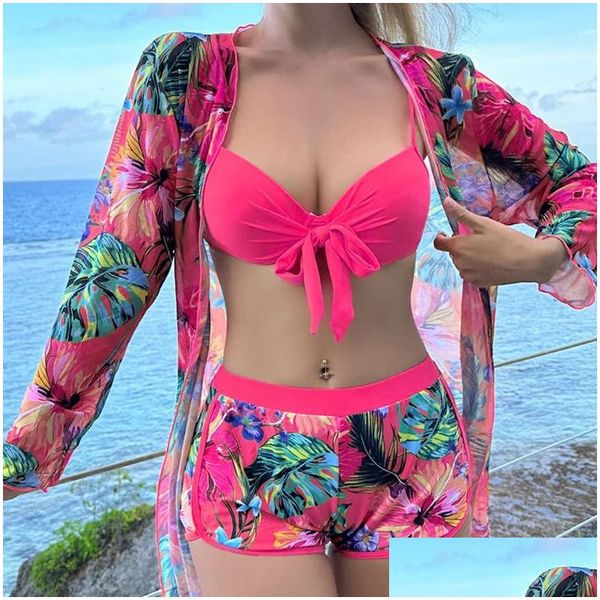 Trajes de dos piezas estampado rosa swimsuits separados Tankini set femenino trajes