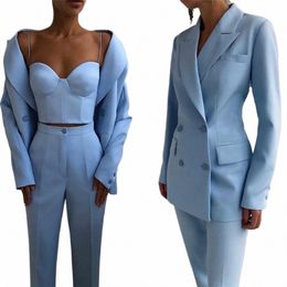 Tweedelig Dames Pak met Revers Double Breasted Jasje Dame Formeel Casual Broeken Blazer Dagelijks Bruiloft Schoolfeest Feestkleding Fi Z4q4#