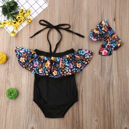 Twee Stukken 0 4Y Meisjes Badmode Baby Bikini Zomer Bloem Ruche Halter Badpakken met Hoofdband Peuter Badpakken Beachwear 230626