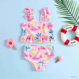 Tweedelen 0-6Y Baby Girls Swimwear Kids Bikini Sets Bloemprint Mouwloos badpak Teuter Beachwear Kinderen zwempak Nieuw