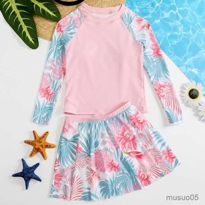 Two-pièces 1-12 Baby Girl Split Switsuit Spring Summer Flower Imprime T-shirt Jirt pour bébés Fashion Kids Clothes Girls Swimwear