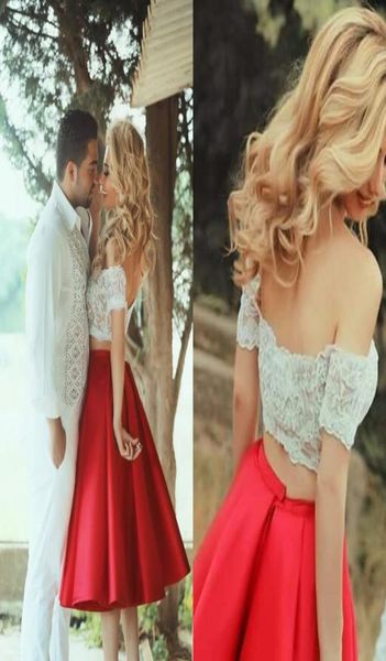 Dos piezas vestidos de fiesta árabes faldas rojos con top de encaje fuera del hombro de verano vestidos de fiesta de mujeres sexys57776123