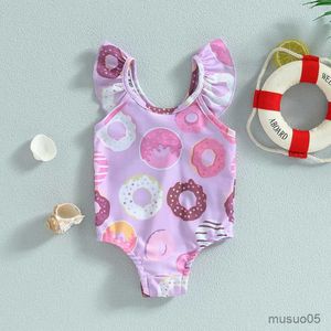 Deux pièces bébé filles maillot de bain body dos nu mouche manches été décontracté barboteuse maillots de bain sans manches dessin animé beignet imprimer maillot de bain