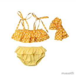 Twee delen babymeisjes gele dot zwempak babymeisjes mouwloze sling bikini set ruches badmode meisjes zwemkleding set