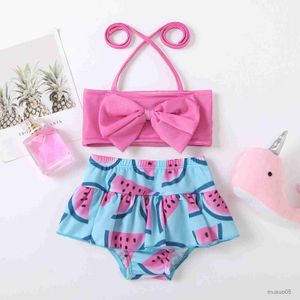 Zweiteiliger Baby-Badeanzug für Mädchen, Wassermelonen-Druck, Neckholder-Bikini-Sets, Kinder-Badeanzug, Kleinkind-Strandbekleidung