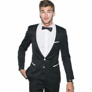 Deux pièces pas cher noir marié Tuxedos Slim Fit garçons d'honneur costume blanc châle revers homme costume de fête hommes costumes de mariage veste Pant171v