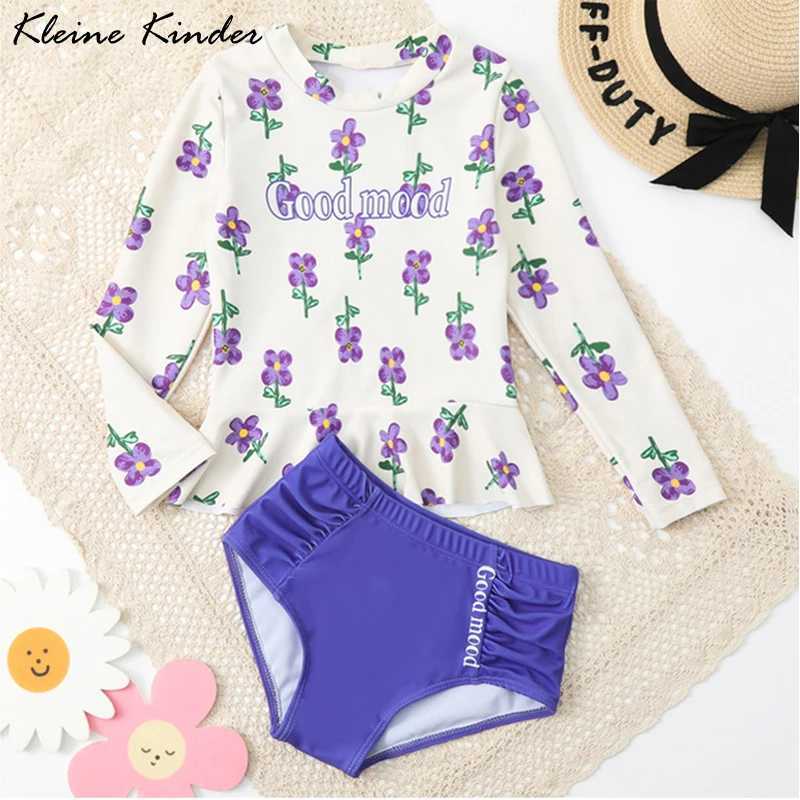 Two-Pieces Childrens Rush Guard long sleeved swimsuit suitable for girls floral print childrens swimsuit UV protection beach childrens swimsuitL2405